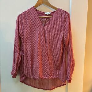Adrienne Vittadini Red & White Wrap-Front Blouse (Size M)